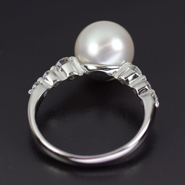 Pt900 アコヤ真珠 ダイヤモンド リング 径約9.5mm D0.35ct