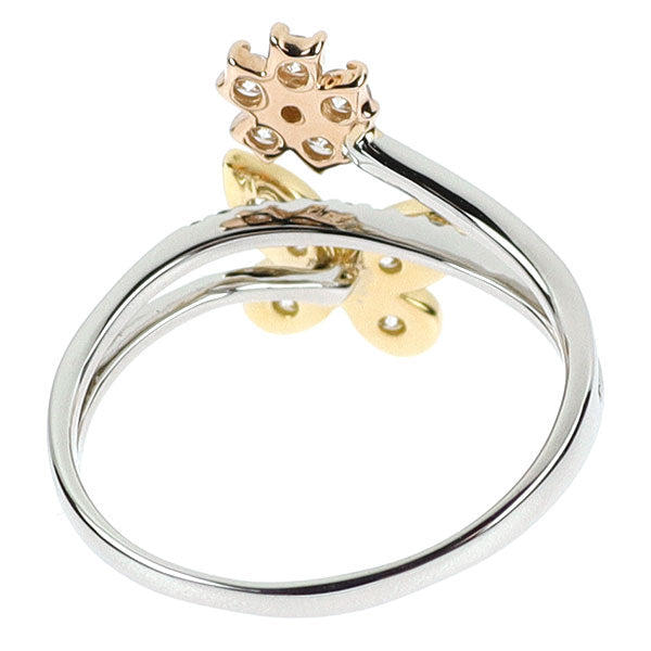 Pt950/ K18YG/ PG ダイヤモンド リング 0.45ct フラワー 蝶