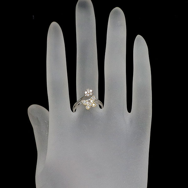 Pt950/ K18YG/ PG ダイヤモンド リング 0.45ct フラワー 蝶