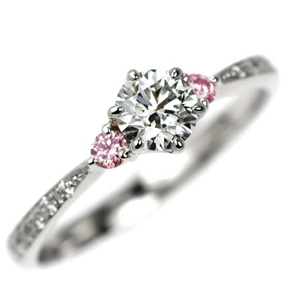 Pt900 ダイヤモンド 天然ピンクダイヤ リング 0.373ct F VS2 3EXHC PD0.12ct