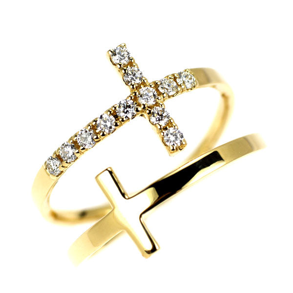 ゆきざき K18YG ダイヤモンド リング 0.14ct ツインピンキー クロス