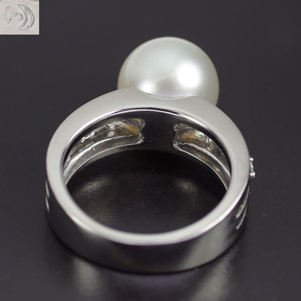 田崎真珠 Pt900 白蝶真珠 ダイヤモンド リング 径約10.5mm D0.15ct