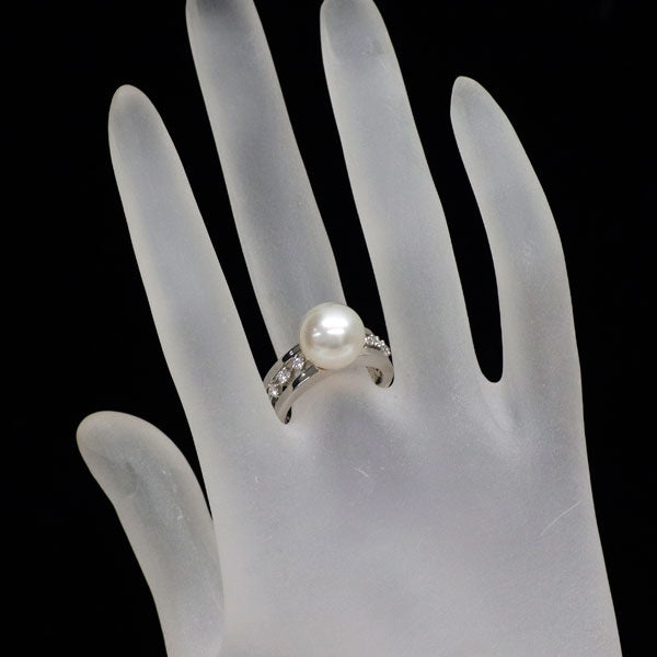 田崎真珠 Pt900 白蝶真珠 ダイヤモンド リング 径約10.5mm D0.15ct