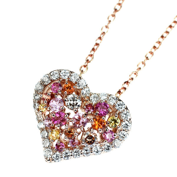 ポンテヴェキオ K18PG マルチカラーサファイア ダイヤモンド ペンダントネックレス 0.59ct D0.50ct ハート