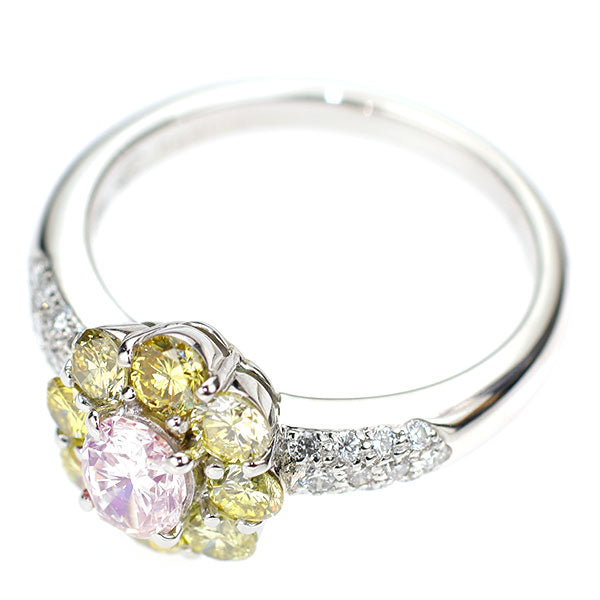 Pt900 天然ピンクダイヤモンド トリートイエローダイヤモンドリング 0.521ct FLP SI2 YD0.88ct D0.21ct