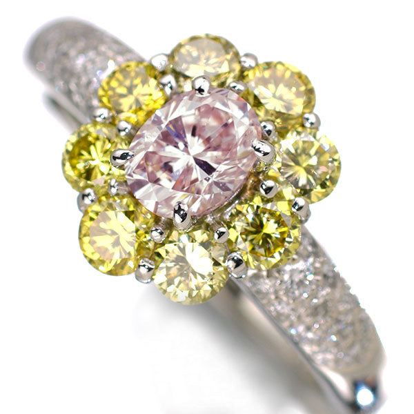 Pt900 天然ピンクダイヤモンド トリートイエローダイヤモンドリング 0.521ct FLP SI2 YD0.88ct D0.21ct