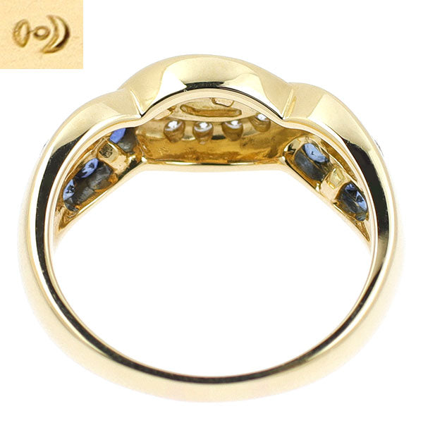 田崎真珠 K18YG サファイア ダイヤモンド リング D0.21ct