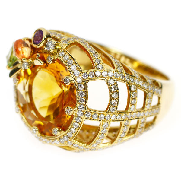 K18YG シトリン ダイヤモンド アメジスト ペリドット リング 8.60ct D1.55ct