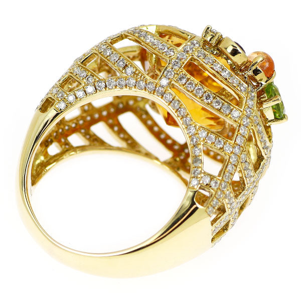 K18YG シトリン ダイヤモンド アメジスト ペリドット リング 8.60ct D1.55ct