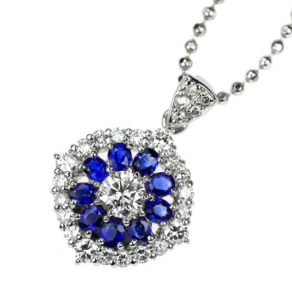 Pt サファイア ダイヤモンド ペンダントネックレス 0.84ct D1.01ct