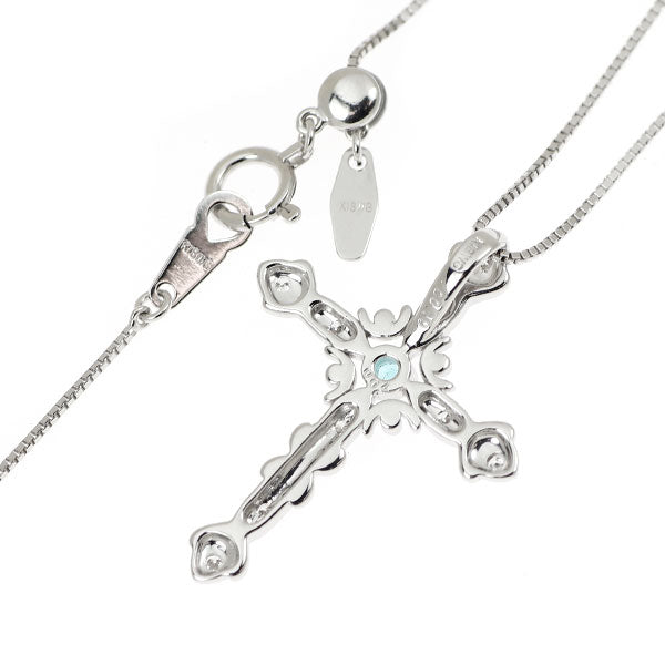 K18WG パライバトルマリン ダイヤモンド ペンダントネックレス 0.04ct D0.10ct クロス