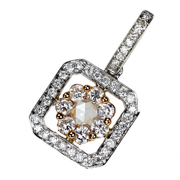 K18WG/PG ローズカット ダイヤモンド ペンダントトップ 0.30ct D0.59ct