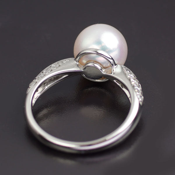 Pt900 アコヤ 真珠/パール ダイヤモンド リング 径約9.1mm D0.18ct