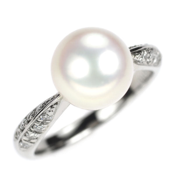 Pt900 アコヤ 真珠/パール ダイヤモンド リング 径約9.1mm D0.18ct