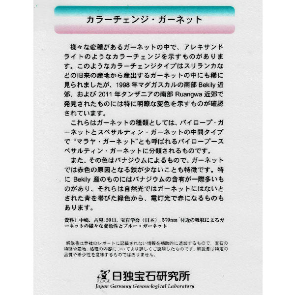 新品 マダガスカル ベキリー産カラーチェンジガーネット ルース 0.697ct 希少石 レアストーン【エスコレ】