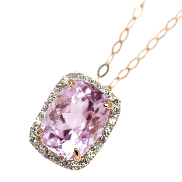 K18PG クンツァイト ダイヤモンド ペンダントネックレス 2.60ct D0.15ct