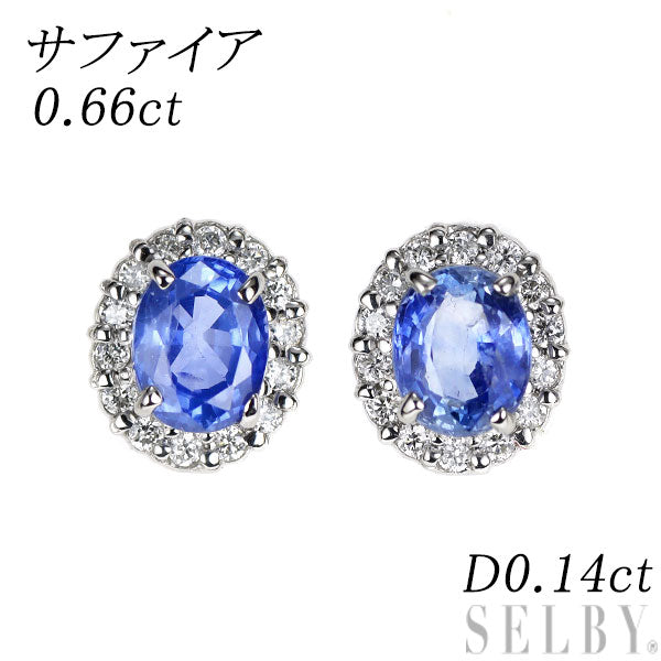 Pt900 サファイア ダイヤモンド ピアス 0.66ct D0.14ct