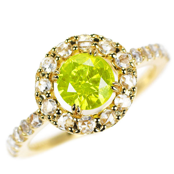 K18YG アップルグリーン ダイヤモンド ローズカットダイヤモンド リング 0.854ct FVYG I3 D0.36ct