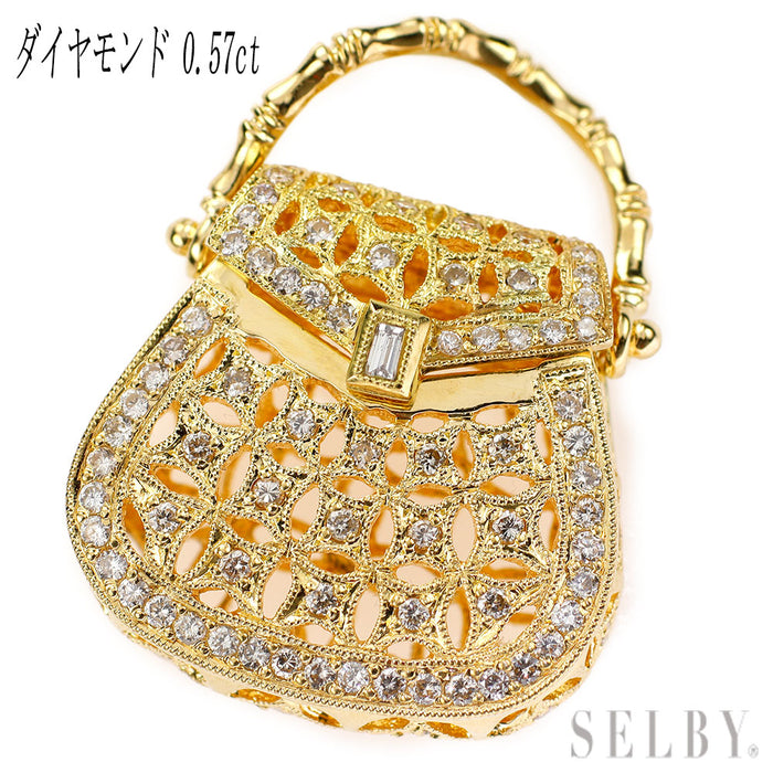 K18YG ダイヤモンド ペンダントトップ D0.57ct バッグモチーフ