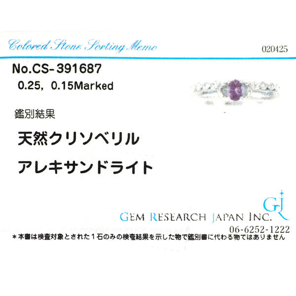 希少 Pt900 アレキサンドライト ダイヤモンド リング 0.25ct D0.15ct