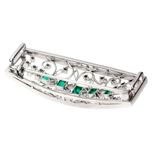 Pt900 エメラルド ダイヤモンド ブローチ兼帯留め 1.34ct D0.68ct 陽刻ヴィンテージ製品【ヒスコレ】