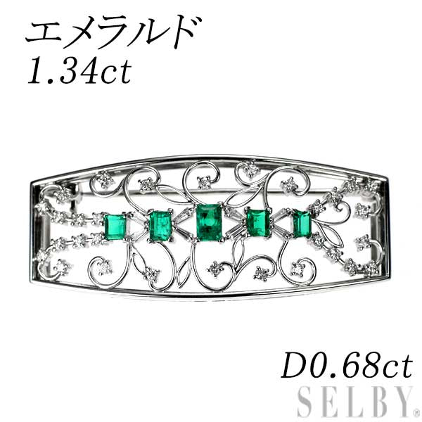 Pt900 エメラルド ダイヤモンド ブローチ兼帯留め 1.34ct D0.68ct 陽刻ヴィンテージ製品【ヒスコレ】