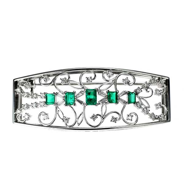 Pt900 エメラルド ダイヤモンド ブローチ兼帯留め 1.34ct D0.68ct 陽刻ヴィンテージ製品【ヒスコレ】