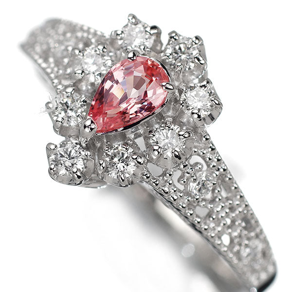 Pt900 パパラチアサファイア ダイヤモンド リング 0.267ct D0.24ct