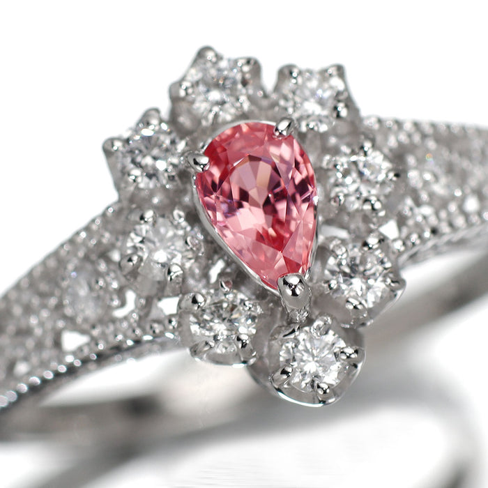 Pt900 パパラチアサファイア ダイヤモンド リング 0.267ct D0.24ct
