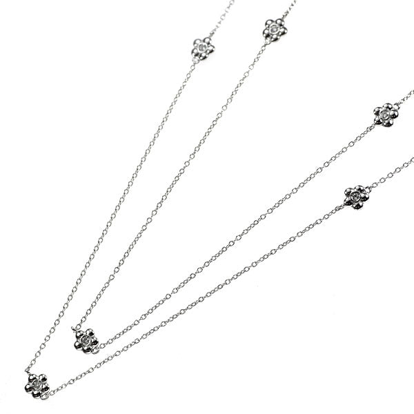 ポンテヴェキオ K18WG ダイヤモンド ロングステーション ネックレス 0.18ct 104cm フラワー