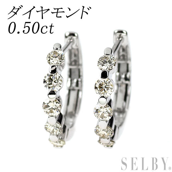 K18WG ダイヤモンド ピアス 0.50ct フープ