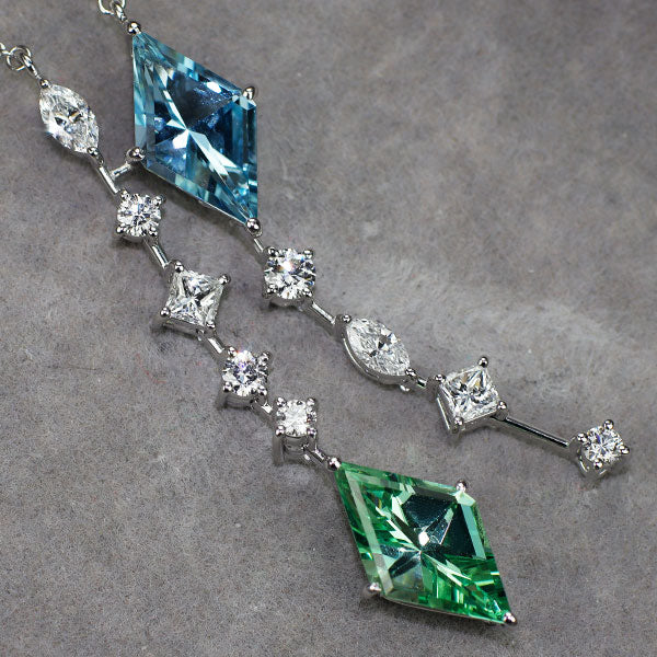 ミキモト K18WG ロゼンジシェイプ グロッシュラーガーネット アクアマリン ダイヤモンド ネックレス 3.18ct 2.05ct D1.22ct 《セルビー銀座店》【中古】