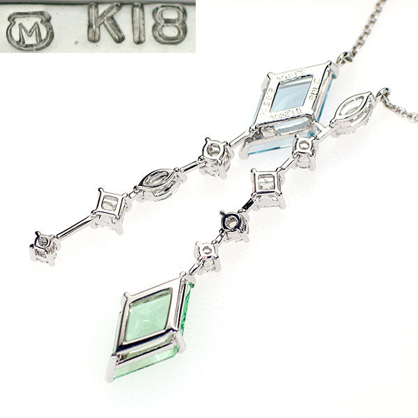 ミキモト K18WG ロゼンジシェイプ グロッシュラーガーネット アクアマリン ダイヤモンド ネックレス 3.18ct 2.05ct D1.22ct 《セルビー銀座店》【中古】