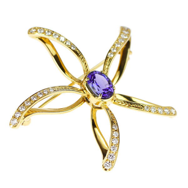 ミキモト K18YG タンザナイト ダイヤモンド ブローチ 1.45ct D0.58ct フラワー