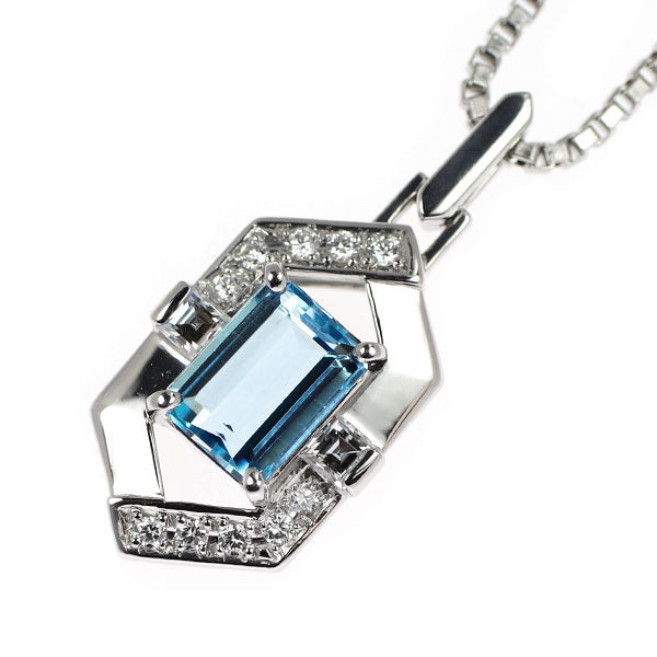 ポーラ Pt900 アクアマリン ダイヤモンド ペンダントネックレス 1.10ct D0.26ct