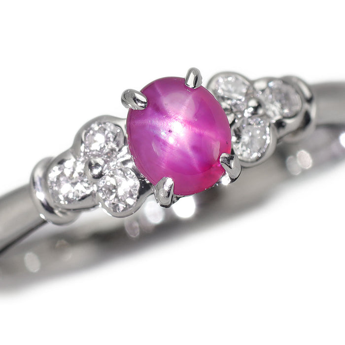 Pt900 スター ルビー ダイヤモンド リング 0.80ct D0.16ct