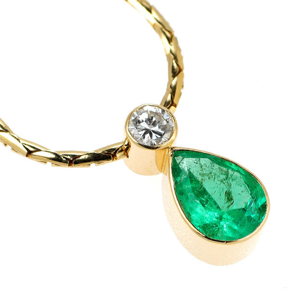 K18YG ペアシェイプ エメラルド ダイヤモンド ペンダントネックレス 1.56ct D0.26ct