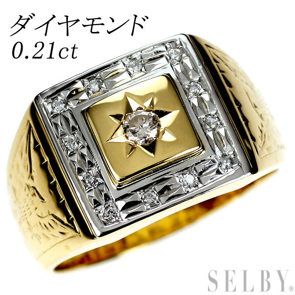 Pt900/ K18YG ダイヤモンド リング 0.21ct 印台