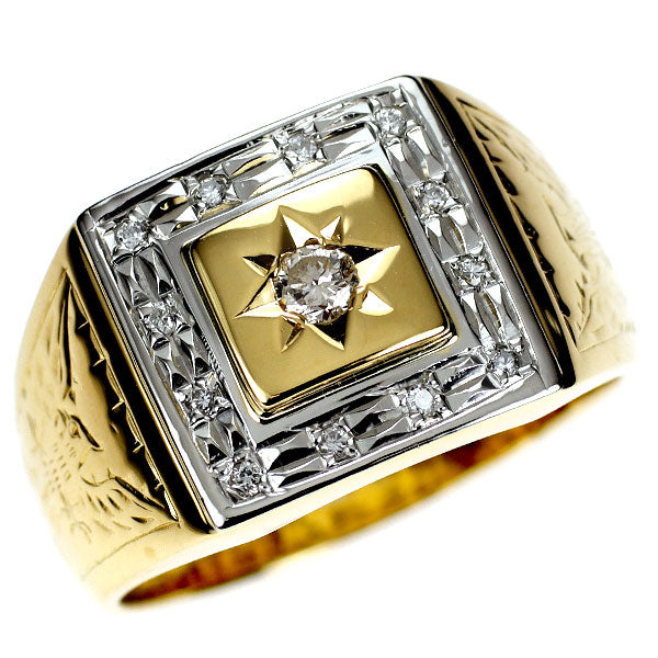 Pt900/ K18YG ダイヤモンド リング 0.21ct 印台