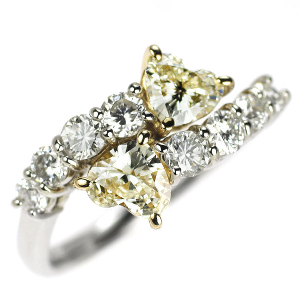 Pt900/ K18YG ハートシェイプ ダイヤモンド リング 0.621ct D0.677ct