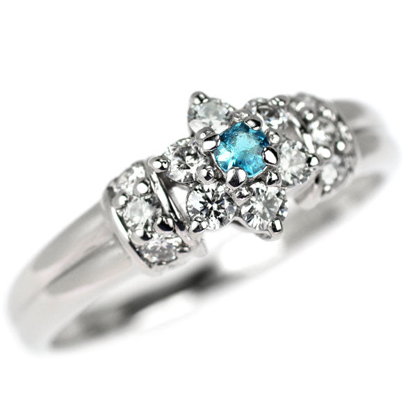 Pt900 パライバトルマリン ダイヤモンド リング 0.05ct D0.36ct フラワー