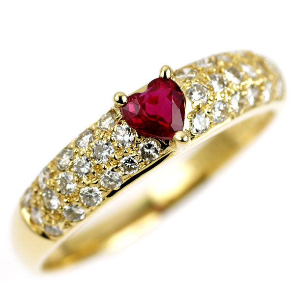 K18YG ハートシェイプ ルビー ダイヤモンド リング 0.40ct D0.50ct
