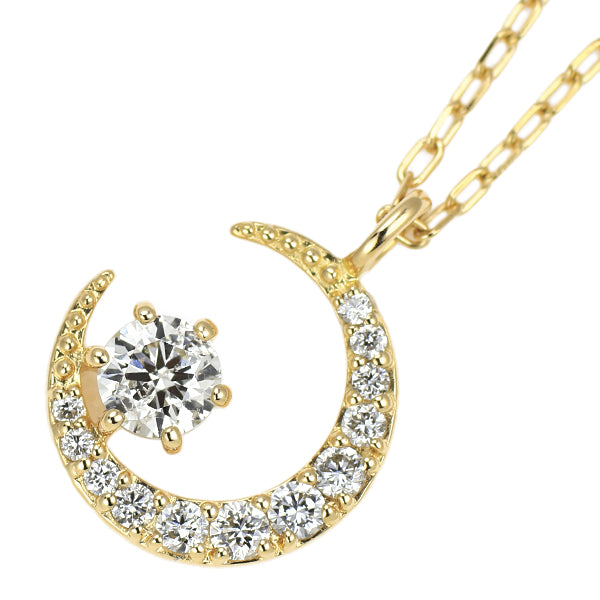 K18YG ダイヤモンド ペンダントネックレス 0.185ct D0.12ct 月