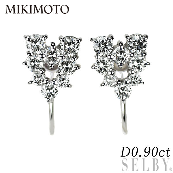 ミキモト K18WG ダイヤモンド イヤリング 0.90ct