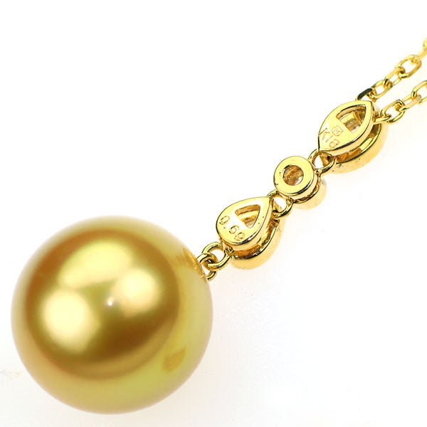 ミキモト K18YG ゴールデンパール ダイヤモンド アコヤ真珠 ペンダントネックレス 径約13.5mm D0.69ct 径約5.0mm 《セルビー銀座店》【中古】