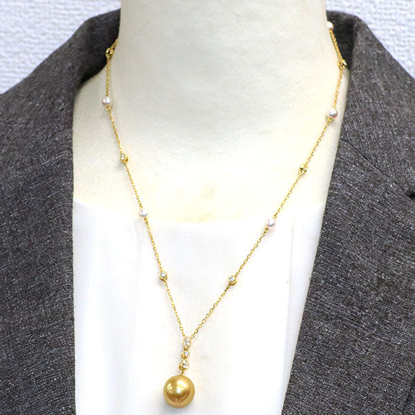 ミキモト K18YG ゴールデンパール ダイヤモンド アコヤ真珠 ペンダントネックレス 径約13.5mm D0.69ct 径約5.0mm 《セルビー銀座店》【中古】