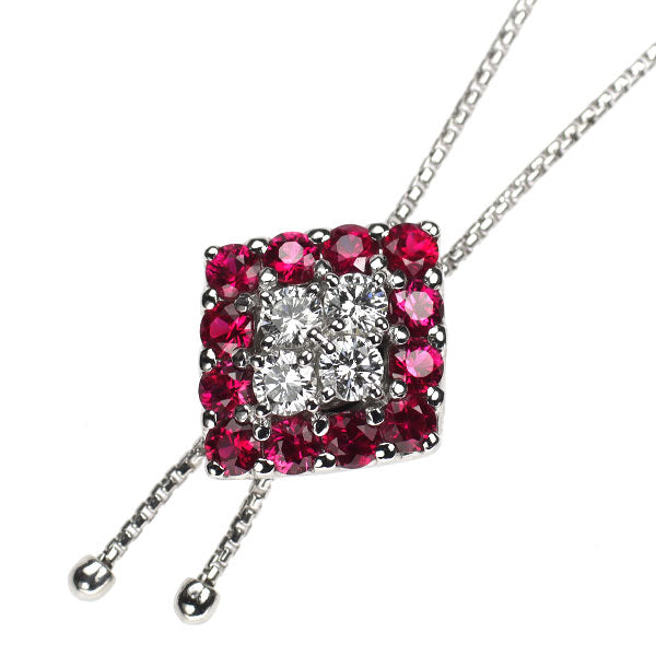 田崎真珠 Pt ルビー ダイヤモンド ペンダントネックレス 0.41ct