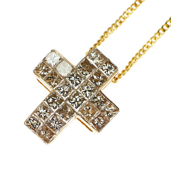 K18YG/PG ダイヤモンド ペンダントネックレス 0.60ct ミステリーセッティング クロス