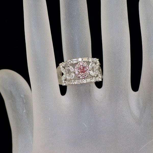 Pt950 天然ビビッドピンクダイヤモンド リング 0.282ct FVPP I1 PD0.22ct D1.40ct