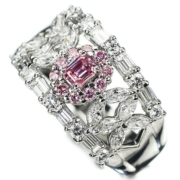 Pt950 天然ビビッドピンクダイヤモンド リング 0.282ct FVPP I1 PD0.22ct D1.40ct